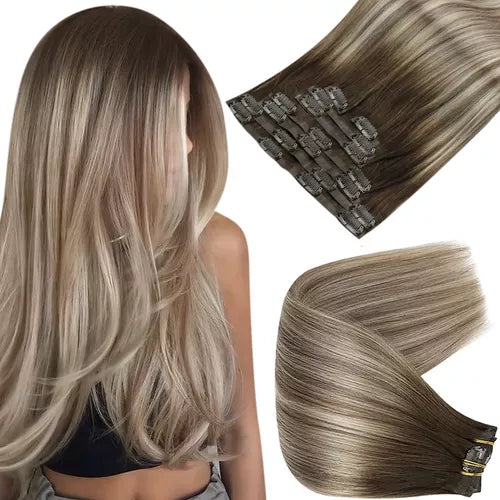 Pague 2 Y LLEVE 4💥Extensiones en tira de cabello humano lacio europeo - En cinta Remy natural y miden 60 cms de largo
